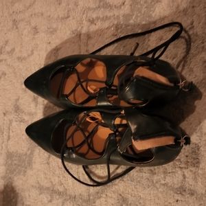 H&M Black Leather Lace Up Pointed Flat